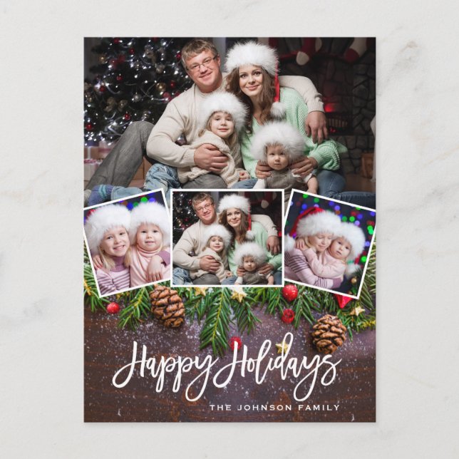 Pine Cones Rustic Christmas 4 Photo Holiday Postcard (Front)