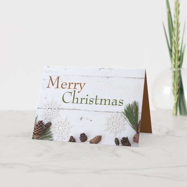 Pine Cones & Snowflakes, Christmas Greeting Card (Front)