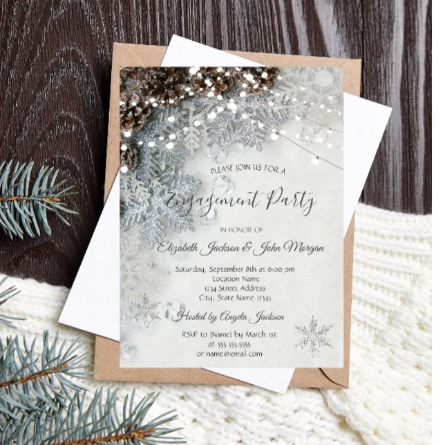 Pine Cones, Snowflakes Engagement Invitation (Creator Uploaded)