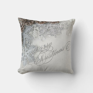 Pine Cones, Snowflakes Merry Christmas Cushion