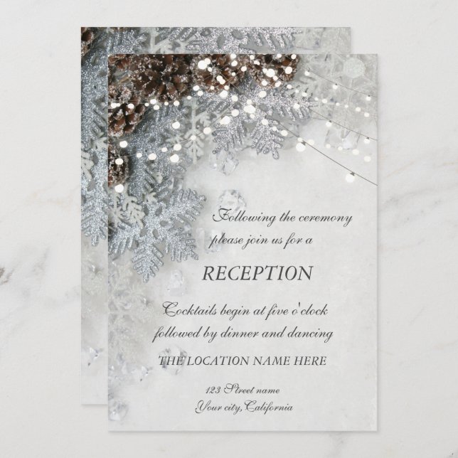 Pine Cones, Snowflakes Wedding Reception Invitation (Front/Back)
