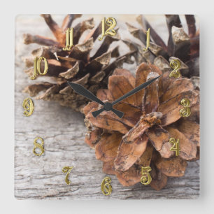 Pine cones square wall clock