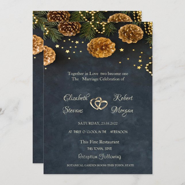 Pine Cones, Stars Wedding Invitation (Front/Back)