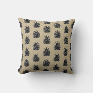 Pine cones, taupe and black patterned cushion