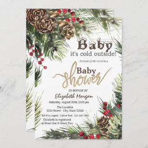  Pine Cones,Tree Branches Baby Shower Invitation