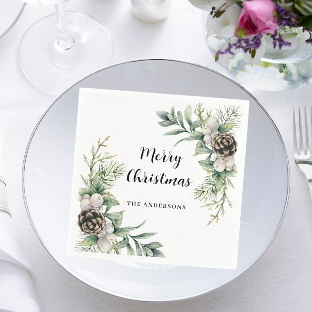 Pine cones white green Christmas Party Napkin (Creator Uploaded)