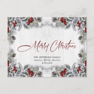 Pine Cones Winter Berry Christmas Holiday Greeting Postcard