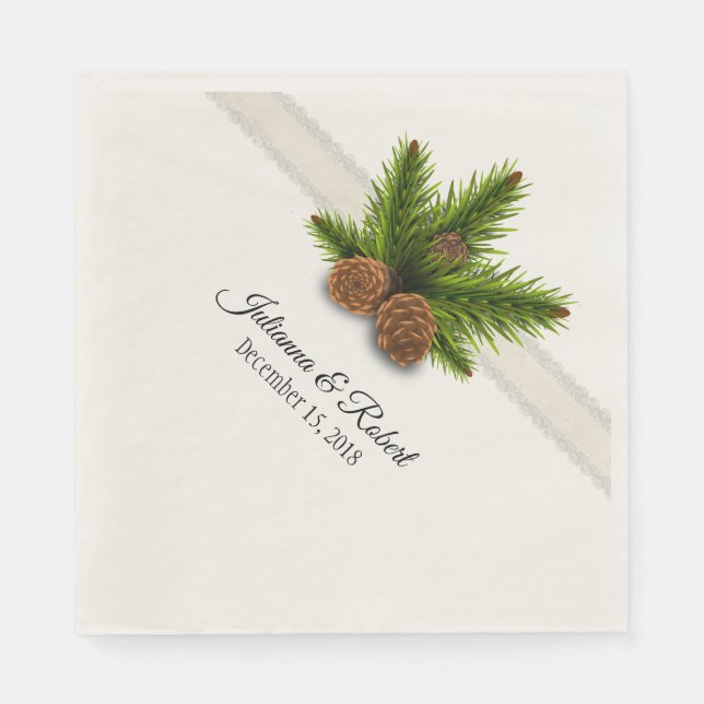 Pine Cones Winter Wedding Paper Napkin (Front)
