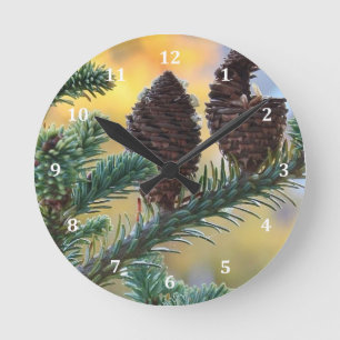 Pine Cones Woodlands Nature Scene Round Clock