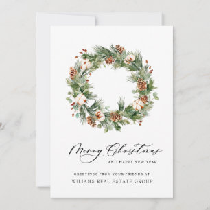 Pine Cones Wreath Christmas Corporate Holiday Card