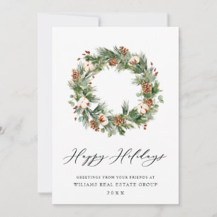 Pine Cones Wreath Christmas Corporate Holiday Card