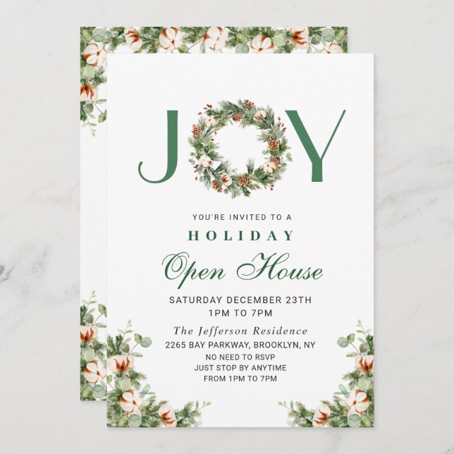 Pine Cones Wreath CHRISTMAS Holiday Open House Invitation (Front/Back)