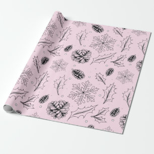 Pine Corn Leaves tree snowflakes seasonal holly Wrapping Paper
