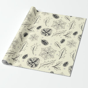 Pine Corn Leaves tree snowflakes seasonal holly Wrapping Paper
