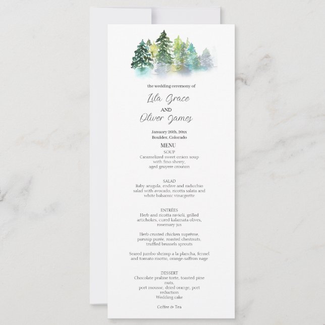 Pine Crest Wedding Menu Invitation  (Front)