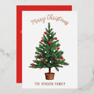 Pine Decorated Christmas Tree  Foil Holiday Card