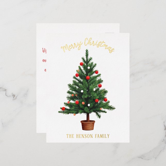 Pine Decorated Christmas Tree  Foil Holiday Postcard (Front/Back)