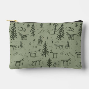 Pine Deer Lake Life - sage green woodland pattern. Accessory Pouch