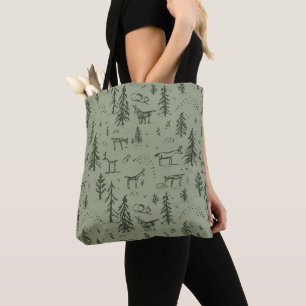 Pine Deer Lake Life - sage green woodland pattern. Tote Bag