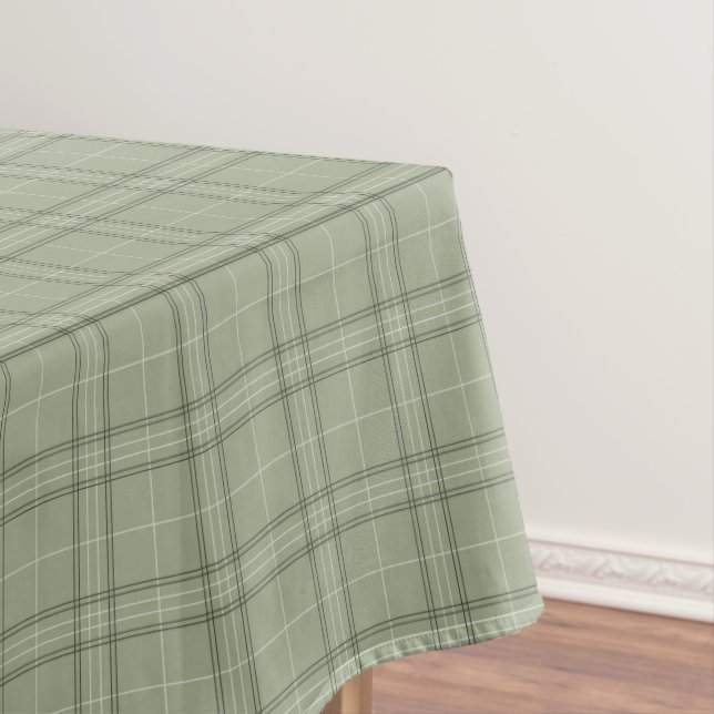 Pine Deer Plaid - sage green cabincore tartan.  Tablecloth (In Situ)