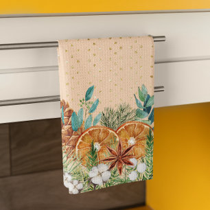 Pine Drop Watercolor Christmas Winter Tea Towel