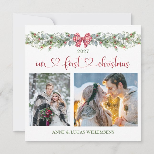 Pine Eucalyptus Our 1st Christmas Photo Flat Card (Front)