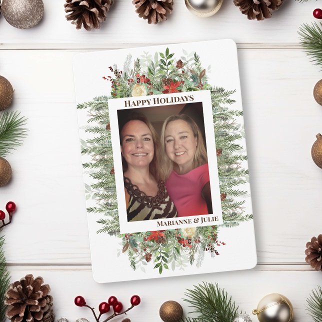 Pine Evergreen Frame Photo Template Holiday Card (Creator Uploaded)