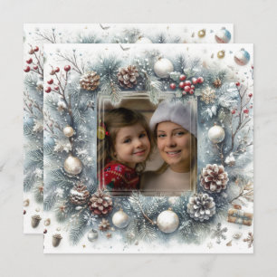 Pine Floral Ornaments Photo Christmas Holiday Card