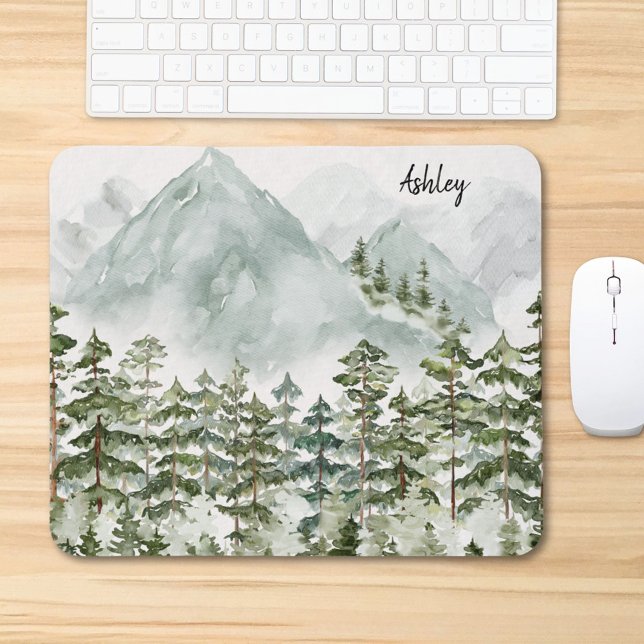 Pine Forest and Mountains Mouse Pad (In situ)