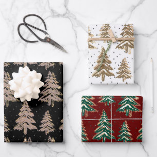 pine forest gold speckles holiday wrapping paper s