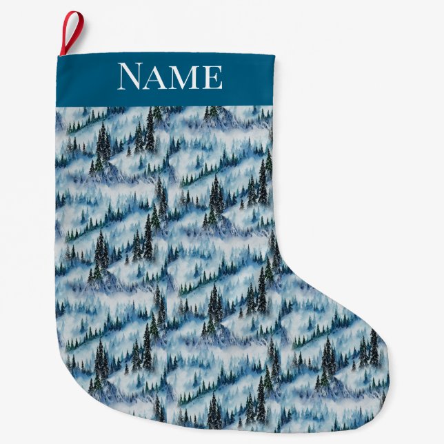 Pine Forest in Snow Large Christmas Stocking (Front)