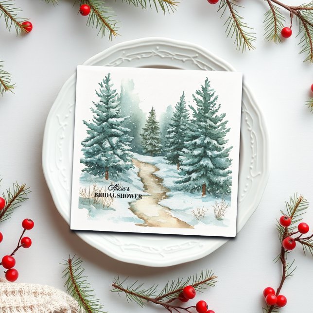 Pine Forest in Snow Winter Bridal Shower Napkin (Creator Uploaded)