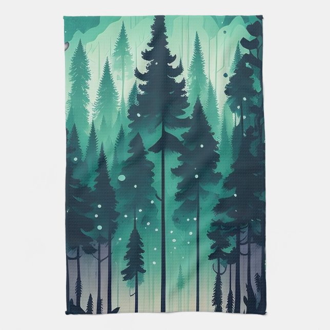 Pine Forest Landscape Tea Towel (Vertical)
