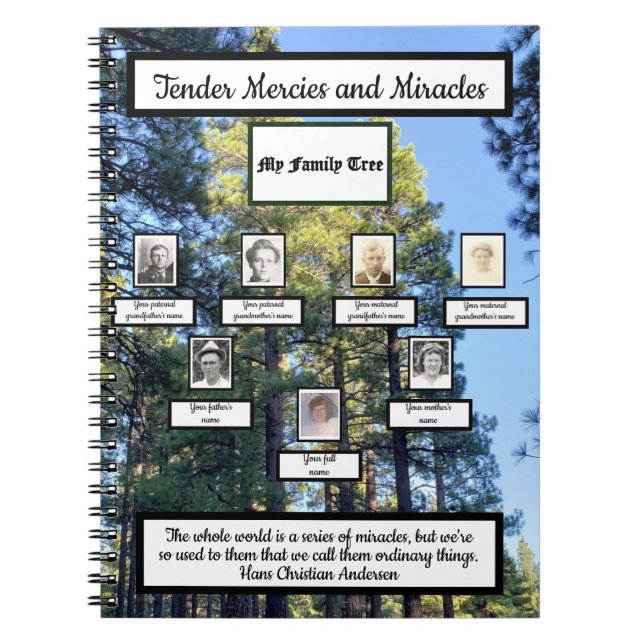 Pine Forest Miracles Quote Family Tree  Notebook (Front)