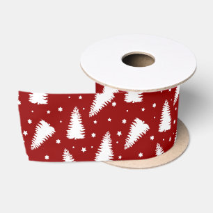 pine forest modern red snow satin ribbon