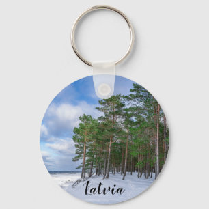 Pine forest near sea coast in Latvia Key Ring