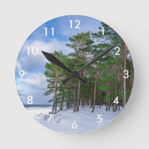 Pine forest near sea coast in Latvia Round Clock