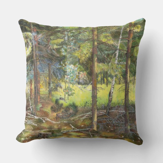 Pine forest painting  watercolor cushion (Front)