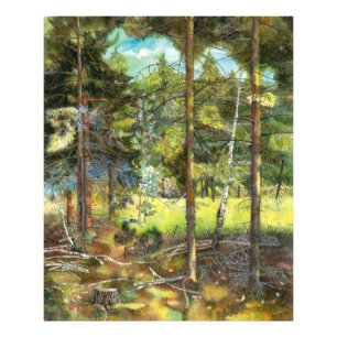 Pine forest painting watercolor photo print