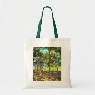 Pine forest painting watercolor tote bag