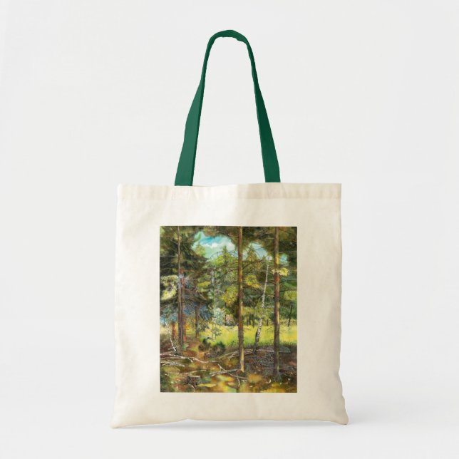 Pine forest painting  watercolor tote bag (Front)