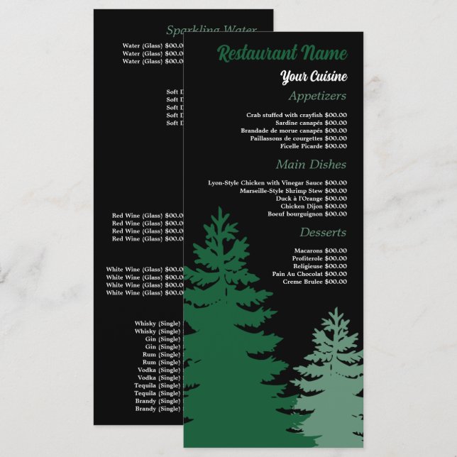 Pine Forest, Restaurant Slimline Menu (Front/Back)
