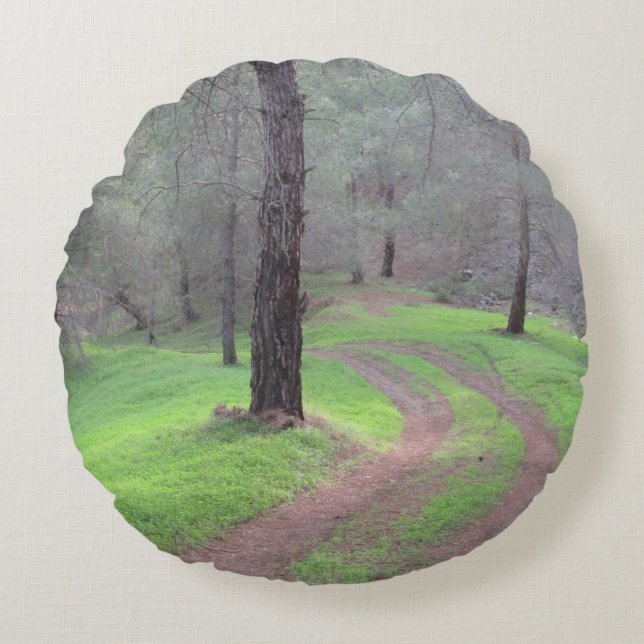 Pine Forest Road Round Cushion (Front)