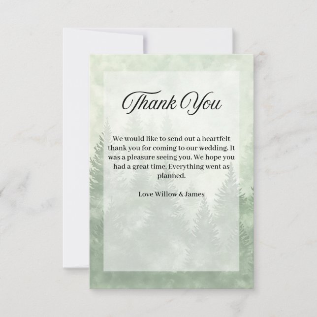 Pine Forest Rustic Minimalist Country Wedding Thank You Card (Front)