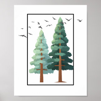 Pine Forest Trees Minimalist Nature Illustration Poster