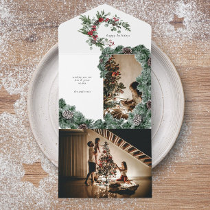 Pine Forest Winter Greenery Personalised Photo All In One Invitation