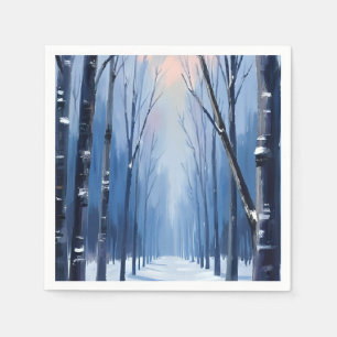 Pine Forest Winter Woodland Watercolor Paint Card Napkin