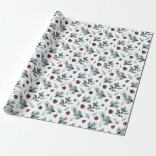 Pine Fur Watercolor Christmas Holiday Gift Wrapping Paper