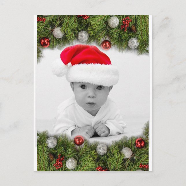 Pine Garland Photo Christmas Ornaments Holiday Postcard (Front)