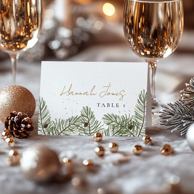 Pine & Gold Christmas Foliage Wedding Place Cards (Creator Uploaded)